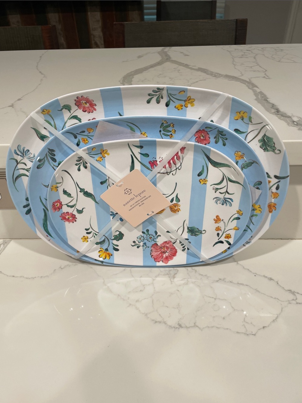 Nanette Lepore Blue, White & Multicolor Floral Oval Serving Trays - Set of 3